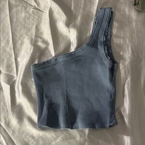 UO One-Shoulder Blue Ribbed Top